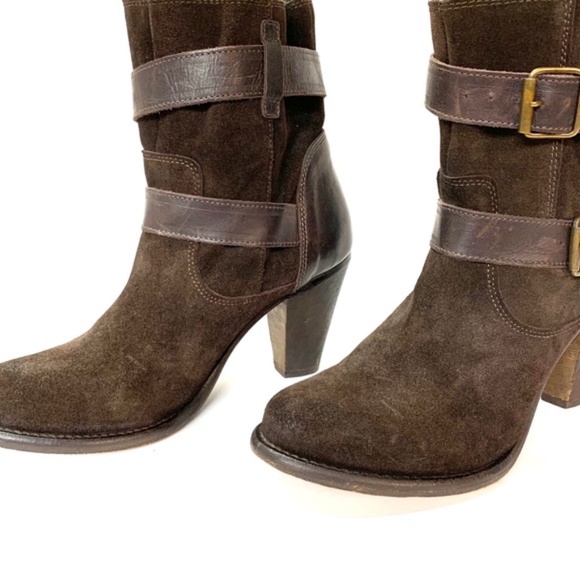 HUDSON LONDON Chocolate Suede Double Buckle Ankle Boots, 8 - Picture 3 of 6